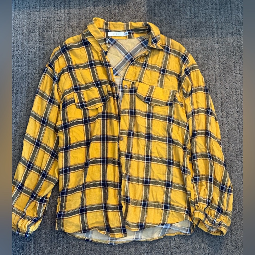 Yellow Plaid Women’s Button Down Flannel Shirt